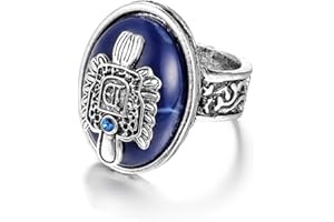 Ticome Vampire Damon's Ring,Punk Vampire Damon Daylight Ring, Bohemian Carved Pattern Style, Natural Lapis Lazuli Vintage Alloy Jewelry, Jewelry Gifts(Size P)