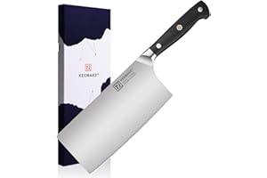 KEEMAKE Couteau Boucher Professionnel, Feuille de Boucher Lame 18cm, Couperet Boucher en Acier Inoxydable Allemand, Couteau Hachoir Chinois Cuisine pour Émincer Viande, Légumes, Pain