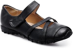 La Modeuse-Ballerines-Ballerine Plate sur Semelle crantée à Bout Rond en Similicuir et lanières croisées à l'avant