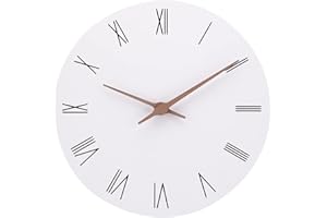 NESIFEE Orologio da Parete Moderno in Legno, Orologio Senza Cornice con Movimento al Quarzo Silenzioso, Orologio da Parete Numeri Romani, Decorazione per Soggiorno, Camera da Letto, Cucina, Bianco
