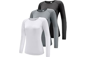 BOYZN Damen 3er Pack Langarmshirt T-Shirts, UPF 50+ Sonnenschutz Schnelltrocknend Funktionsshirt Laufshirts, Atmungsaktiv Langarm Sportshirt Gym Yoga Running Top Freizeitshirt Workout Fitness Oberteil