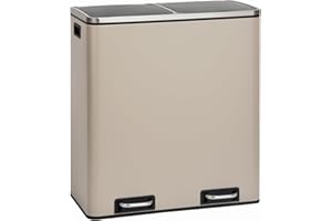 SVITA TM2X30 Treteimer 60 Liter Abfalleimer Mülleimer Design Mülltrennung Papierkorb Küchen-Ordnung Trennsystem herausnehmbare Inneneimer mit Henkel mit Schließdämpfer Taupe