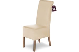 SH SCHEFFLER-HOME LIVE HOMESTYLE SCHEFFLER-Home Fundas Sillas de Comedor Elásticas Lena – Set de 6 Elegantes Fundas Sillas Ajustables – Fundas para Sillas con Banda Elástica, Crema