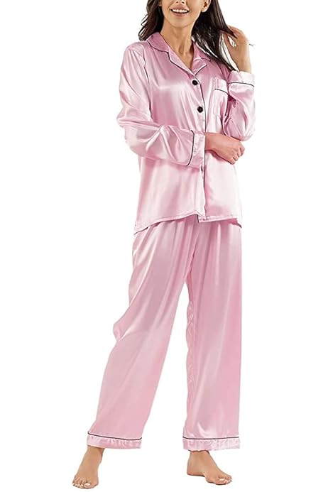 Pyjama Satijnen ZATOGOO Satijnen Dames Pyjama Set Lange Mouwen