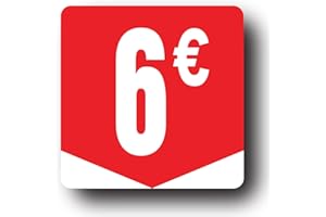 Affichesstore 30266 - Rouleau de 500 Étiquettes Autocollantes 6€ - Format Carré 35x35mm - Brillantes - Adhésives - Stickers Prix Ronds Euros