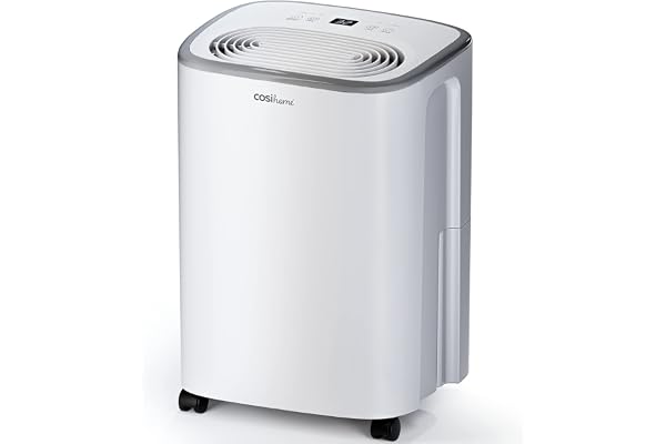 Cosi Home Déshumidificateur d'air 12L/jour avec capteur d'humidité automatique, Minuterie 24h, Séchage du linge, Drainage continu, Mode veille - Absorbeur d'humidité, moisissure, condensation
