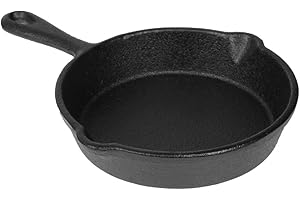 Olympia Mini Cast Iron Round Pan 11.5 cm, Black, Dimensions: 115(Dia)mm at Rim/100(Dia) at Base, Induction Compatible Frying Pan, Season for Non-Stick, Dual Pouring Spouts, GJ553