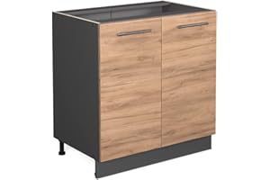 ‎VICCO Vicco Spülenunterschrank Fame-Line, Goldkraft Eiche/Anthrazit, 80 cm mit Regal, ohne Arbeitsplatte