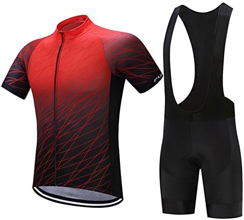 Cranese Cycling jersey Short Sleeves with Bib Shorts - Bike Padded Shorts Quick Dry Breathable Mountain Bike Jersey Suit, 001, L