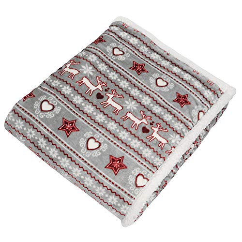 Riva Paoletti Nordica Throw White-Geometric Christmas Nordic Reindeer Design-Sherpa Fleece Reverse-M