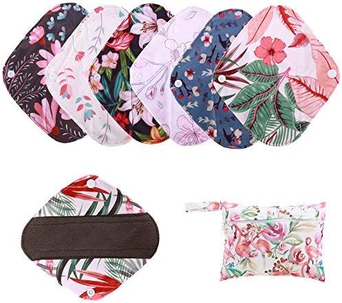 BOMAIS Paquete de 6 almohadillas menstruales de tela impermeable reutilizable de carbón de bambú
