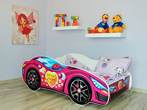 TODDLER CHILDREN KIDS BED INCLUDING MATTRESS RACING CAR (PINK)