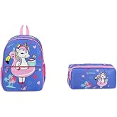 GENC DIJITAL BASKI Unicorn Anaokul &Ccedil;antası ve Kalem Kutu, Lila-Pembe