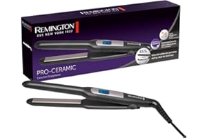 Remington S5515 Plancha de Pelo Extra Fina Pro-Ceramic para cabello corto, barba y cortes tipo pixie, placas flotantes, revestimiento cerámica avanzada, 9 ajustes de temperatura 150-230°C