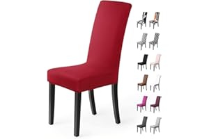 BALLADHOME Stuhlhussen 4 Stück, Stretch-Stuhlbezug Elastische Moderne Husse Elasthan Stretchhusse Stuhlbezug Stuhlüberzug .Bi-Elastic Spannbezug, Sehr Pflegeleicht Und Langlebig Universal (Packung von 4,Rot-O)