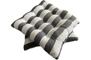 REINO MANSIDI Pack de 2 Cojines para Sillas Acolchados de Rayas 40 x 40 cm, Relleno de Algodón 5cm de Altura, Cojin de Silla Ideal para la Decoracion de Terrazas, Comedor y Jardines (Gris)