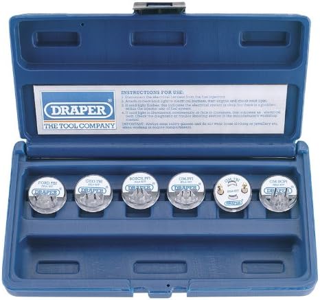 DRAPER 6 PIECE INJECTOR NOID LIGHT KIT - Quick, efficient and economic way to fault find on the following electronic fuel (EFI) systems: GM PFI, GM TBI, GM SCPI, Ford TBI, GEO TBI and Bosch PFI. Packed in blow mould case. Display carton.