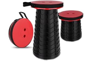 ANKINGART Portable Chair Folding Stool,Retractable Telescopic Camping Stools Lightweight Sturdy Seat Adjustable Collapsible(RED)