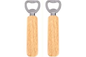 HUATEEN Abrebotellas,2 PCS Abridor de Botellas de Cerveza Abrebotellas con Mango de Madera Natura Portátil para el Hogar Cocina Bar Regalo