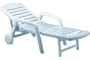 resol grupo GARBAR PALAMOS Tumbona Exterior | jardín, terraza, balcón, Playa, Piscina | diseño, Ligero, apilable, reclinable, Ruedas | Blanco