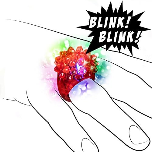 9 Flashing LED Rings - Jelly Blinking Party Ring - Flash Finger Lights - For Children &amp; Adults - Concert &amp; Party Accessories - 6 Colours - Fits All Fingers - Light Up Your Night - by Vivaloo