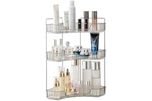 CESTATIVO Grey Corner Vanity Organiser - 3 Tier Bathroom Counter Shelf for Makeup, Skincare, Toiletries & More