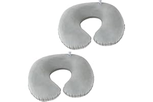 DEWFIGS ㅤ 2er Pack Aufblasbare Reisekissen Nackenstützkissen, Nackenkissen Flugzeug Aufblasbar Praktisches und Komfortables Nackenhörnchen für Reisen, Auto, Zug und Flugzeug, Platzsparend und Leich (Light Gray)