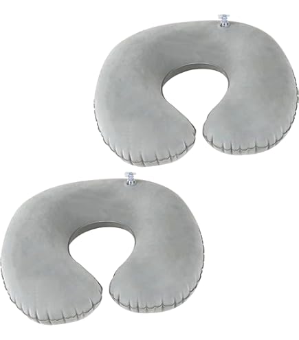 COM-FOUR® 2x opblaasbaar neksteunkussen - praktisch nekkussen om op te blazen - ideaal reiskussen voor onderweg (Rond - 2 stuks - grijs