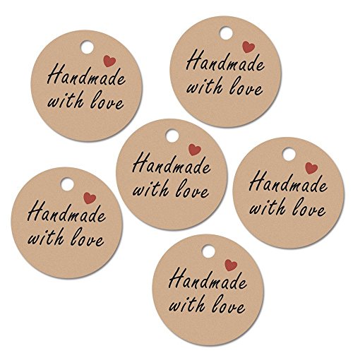 100 Stück 4.3 CM * 4.3 CM Kraftpapier Etiketten Tags Geschenk Anhänger Papieranhänger Hängeetiketten Anhängeetiketten mit Jute-Schnur 30 Meter - 4