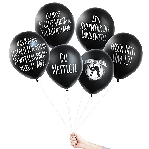 Pechkeks Anti-Party Ballons - schwarze Luftballons mit Ansage - Silvester Edition