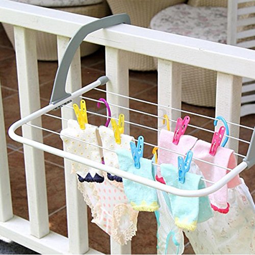 Wäschetrockner für Balkongeländer Heizkörper Praktischer Multifunktion Wäscheständer (Grau) - 7