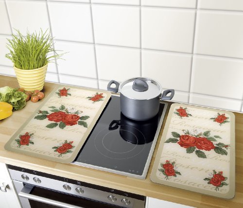 WENKO 2521447500 Herdabdeckplatte Universal Rosen – 2er Set, für alle Herdarten, Gehärtetes Glas, 30 x 1.8-4.5 x 52 cm, Mehrfarbig - 2