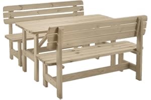 iWerk® – Gartengarnitur aus Holz | Set bestehend aus Gartentisch & Bänken mit Lehne | Hochwertige Sitzgarnitur für den Garten | PEFC-zertifizierte Gartenmöbel für Draußen (Grau)