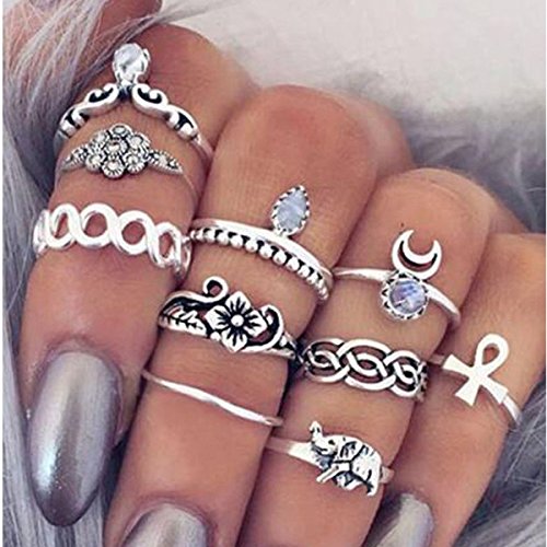 10pezzi Vintage Knuckle Ring Anillo Tribal Ethnic Hippie Joint Punk Ri