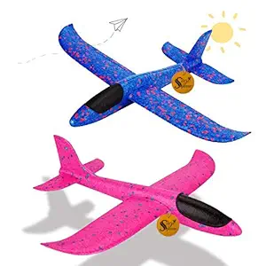 Sage Square Large Hand Throwing Foam Plane, Dual Flight Mode, Aeroplane Gliders, Flying Aircraft, Gifts for Kids, Outdoor Sport Game Toys, Birthday Party Gifts (Pack of 2) (Pink & Blue)