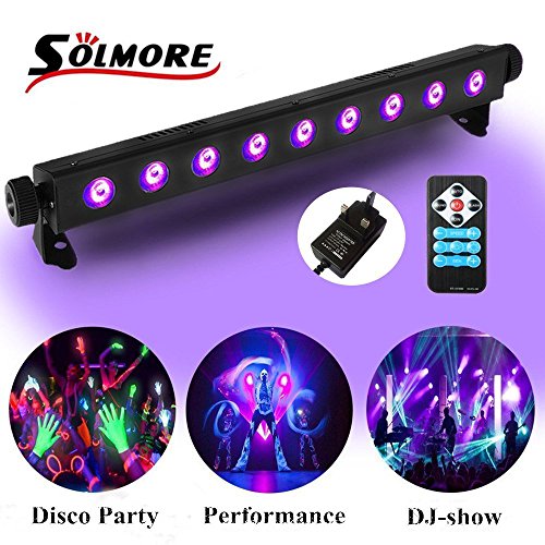 UV Black Lights, Disco Party Lights SOLMORE 3W x 9LEDs Strobe Strip Lights Stage Blacklight Wall Washer Light Fluorescent DJ Club Bar Playroom Show Concert Celebration [with remote control]