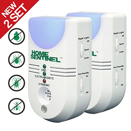 2 x (6 in 1) Home Sentinel Ultraschall Schädlingsbekämpfer – Bekämpft Spinnen, Moskitos, Mücken, Kakerlaken, Ameisen, Wanzen, Holzwürme, Flöhe, Mäuse, Ratten und mehr – Sicheres und giftfreies Indoor-Repellent