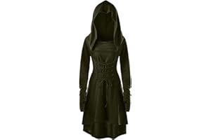 CNVAUIE Renaissance Costume Women's Robe Medieval Hooded Dress Gothic Dress Cosplay for Halloween Carnival