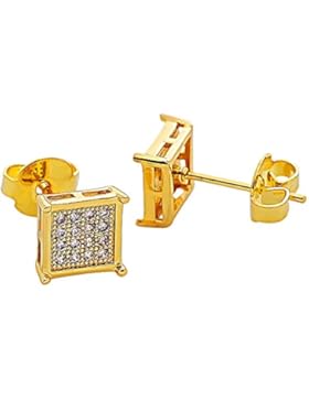 CheersLife Gelbgold Ohrstecker Herren, 7mm Moderne Edelstahl Ohrringe für Herren Damen,Gelb Quadratische Zirkonia...