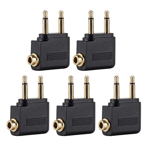 AKUNSZ Adaptador x5 para Avión Adaptador para Auriculares de Avión 3,5mm Estándar Conversores de Audio Doble Salida a 1 Estéreo, Chapado en Oro