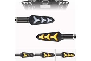 KICRY Sequential Turn Signal Motorcycle Blinkers LED Front Rear Flowing Indicators Daytime Running Light Universal (White&Amber)