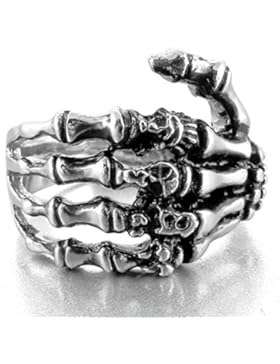 MunkiMix Edelstahl Ring Band Silber Ton Schwarz Totenkopf Schädel Hand Knochen Herren