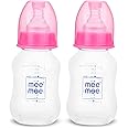 Mee Mee Premium Glass Feeding Bottle with Eazy-Flow Technology, Anti-Colic Valve,Anti Slip,BPA-Free Baby Feeding Bottle for Babies & Toddlers(Pink, 120Ml,Pack of 2)