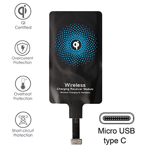 QI-CERTIFIED] RECEPTOR ADAPTADOR RECARGA INALÁMBRICA 1000MAH CARGA RÁPIDA compatible con QI para MICRO USB TYPE-C