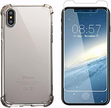 For iPhone X Case Full Protection Anti Scratch Black Clear TPU Soft Case + 9H Resistant Tempered Glass