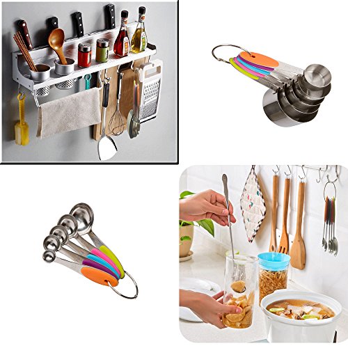 Edelstahl Messbecher und Messlöffel mit dem Silikon Griff für trockene und flüssige Zutaten -frei Eiertrenner-Ideal zum Backen und Kochen 10 Piece Spoons+Cups - 5