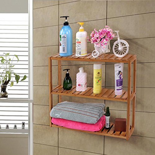 Songmics Badregal Wandregal Küchenregal Handtuchhalter Hängeregal Wandschrank aus Bambus 60 x 15 x 54 cm (B x T x H) BCB13Y - 3