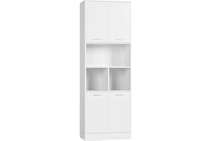 FirFurd 180.5cm Tall Bookcase White Bookshelf with 4 Doors Living Room Bookcases Free Standing Storage Cupboard for Home Office 180.5x60x40cm
