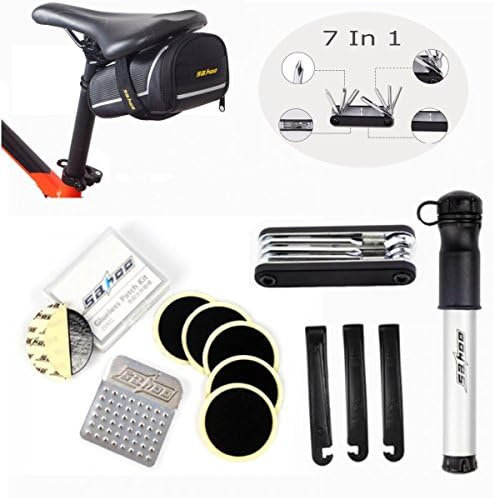 OUTERDO 7 in 1 Multi-Function Bike Bicycle Repair Tool Kit Mini Hose Pump Set with Tail Package Bag