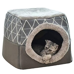 YunNasi Casas para Gato Cueva para Animales Casa de Gato Cama Cueva para Perros Cama para Gatos con Cojín Extraíble Lavable Cama para Perros Cálida en Invierno (38x38x34cm, Negro)